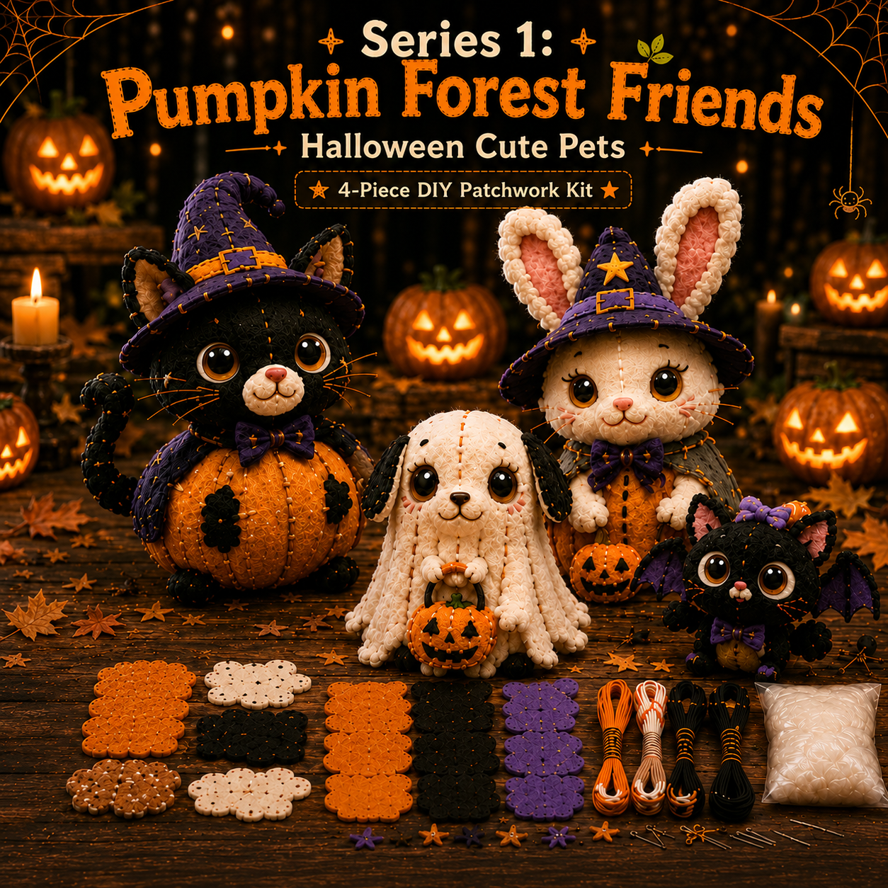 Halloween Friends 4 Piece DIY Patchwork Kit Collection 🎃🧵